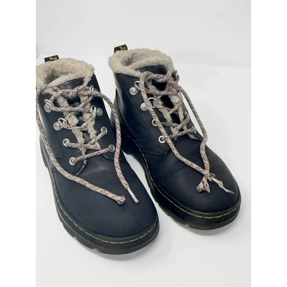Dr. Martens Womens Size 7 Bonny Black Leather Shearling Lined Ankle Lace Up Boot
